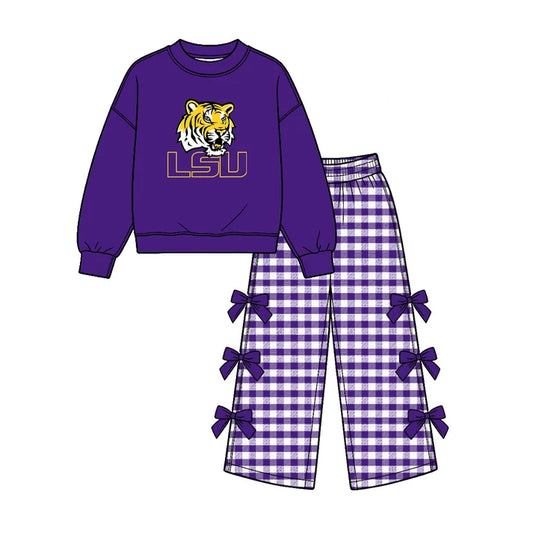 Baby girl custom team cheer design long sleeve top pants set