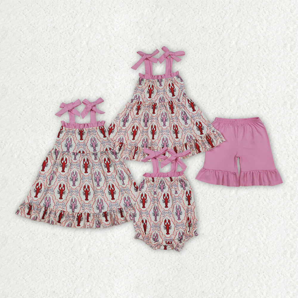 crawfish design top matching shorts girl outfit