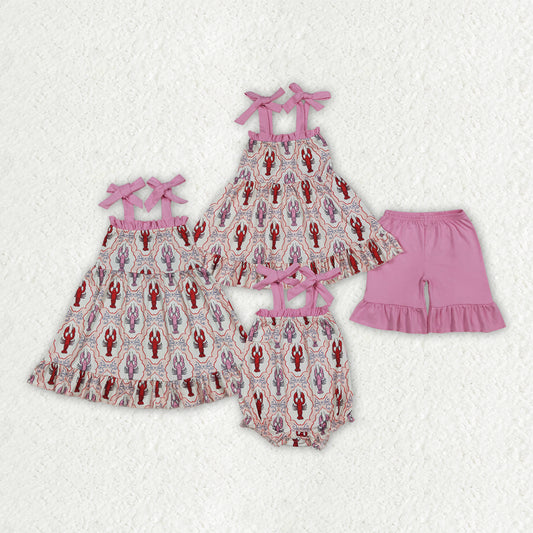 crawfish design top matching shorts girl outfit