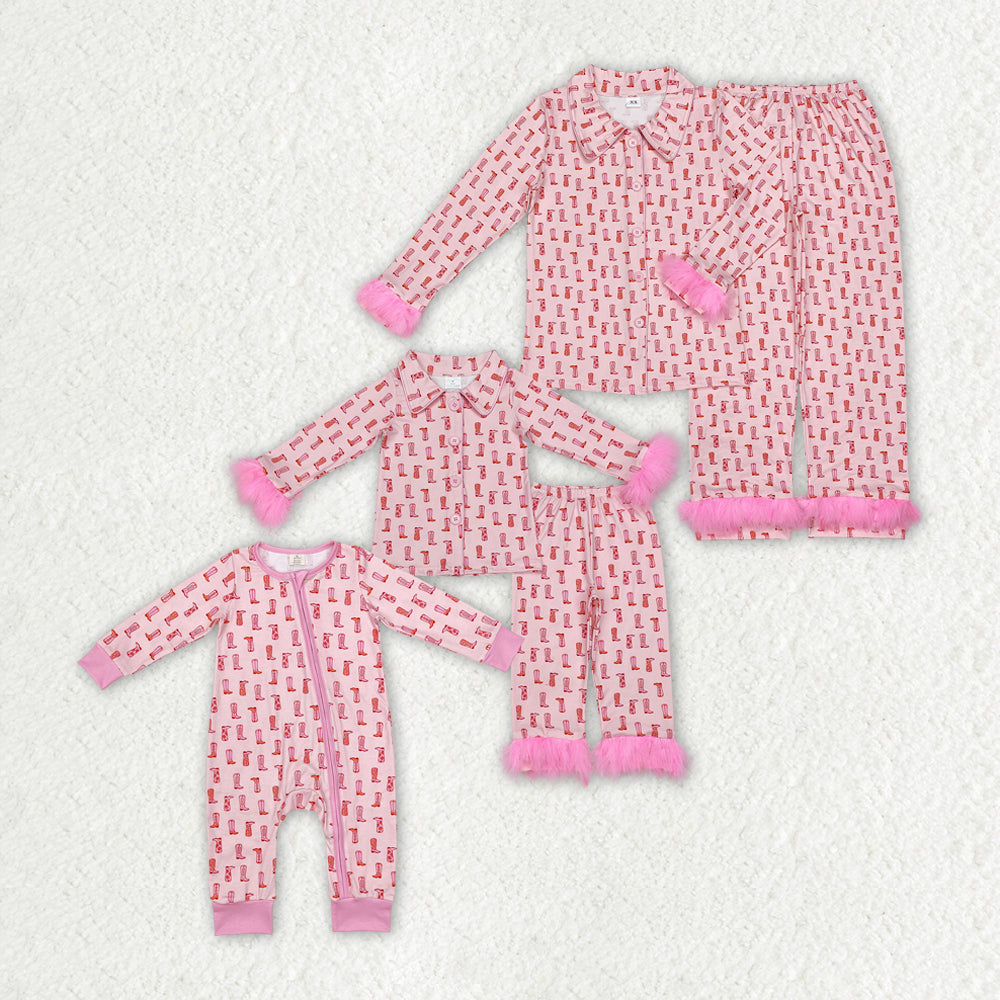 Mommy and Me  western boots long sleeve matching pajama set