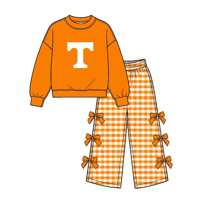 Baby girl custom team cheer design long sleeve top pants set
