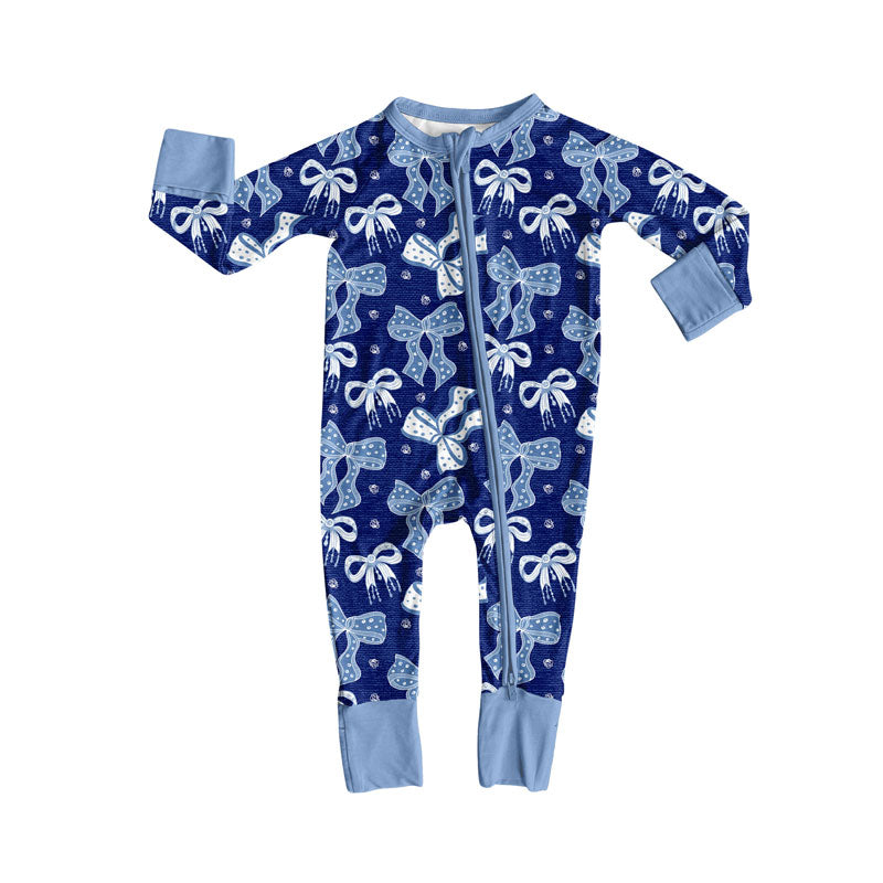 Toddle baby blue bow zip romper wholesale factory price