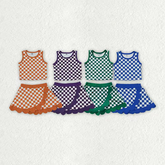 Green plaid top matching skorts girls summer yoga outfit