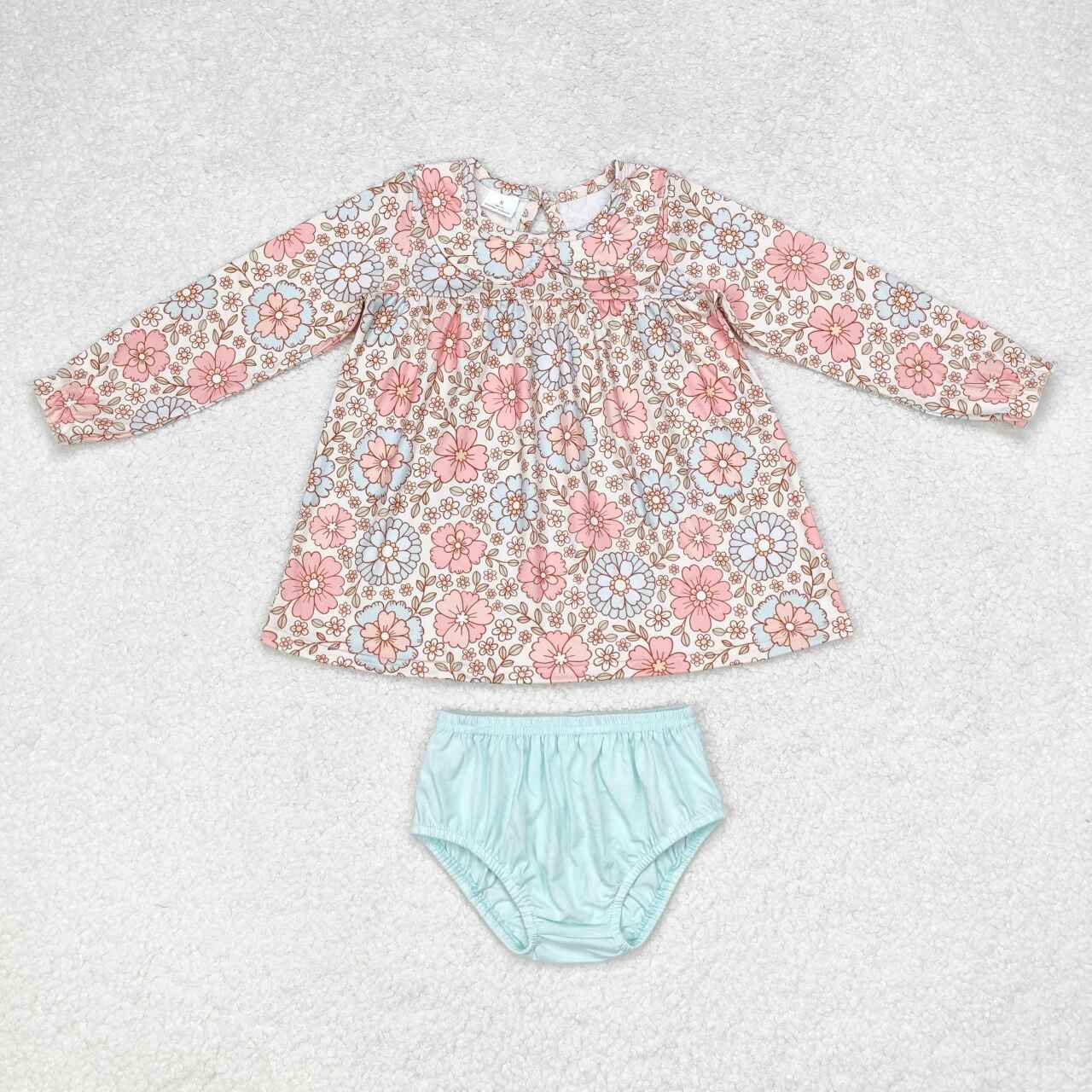 Toddle baby girl pink blue flower outfit