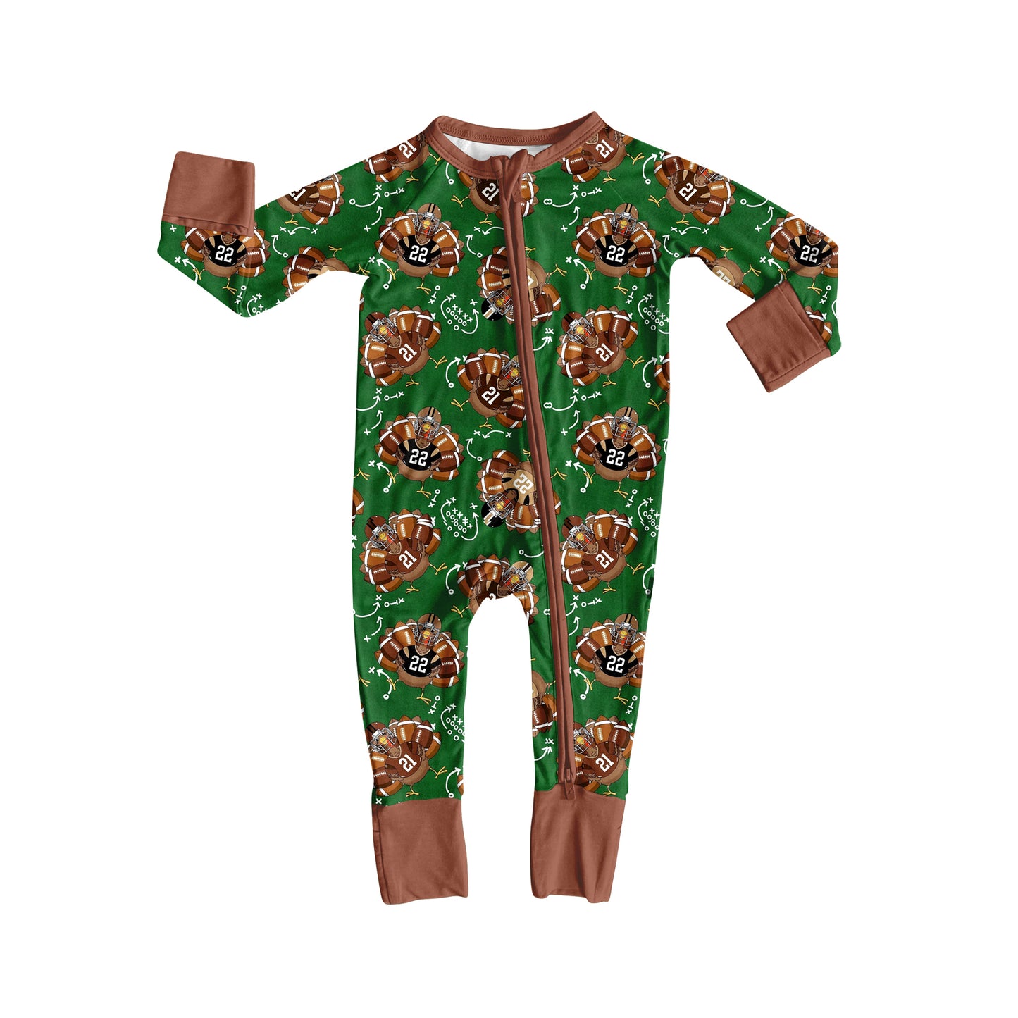 Thanksgiving turkey long sleeve zip romper