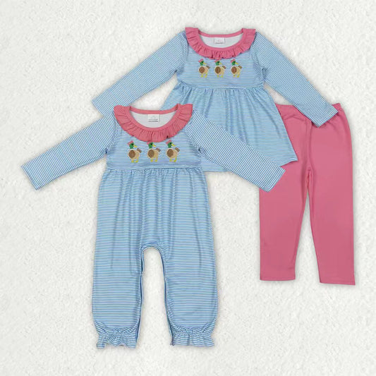 Embroidery Mallard duck girls long sleeve outfit