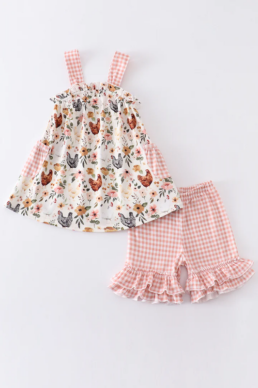 farm animal floral summer short set