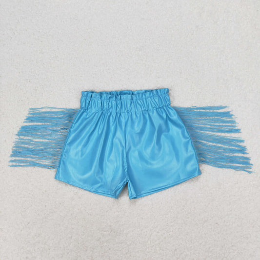 toddle girls blue p-leather tassel shorts