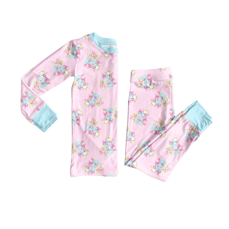 Floral design kids long sleeve pajama set wholesal factory price
