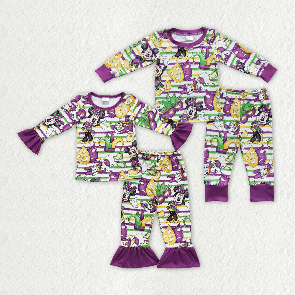 Sister brother Mardi Gras long sleeve matching pajama set