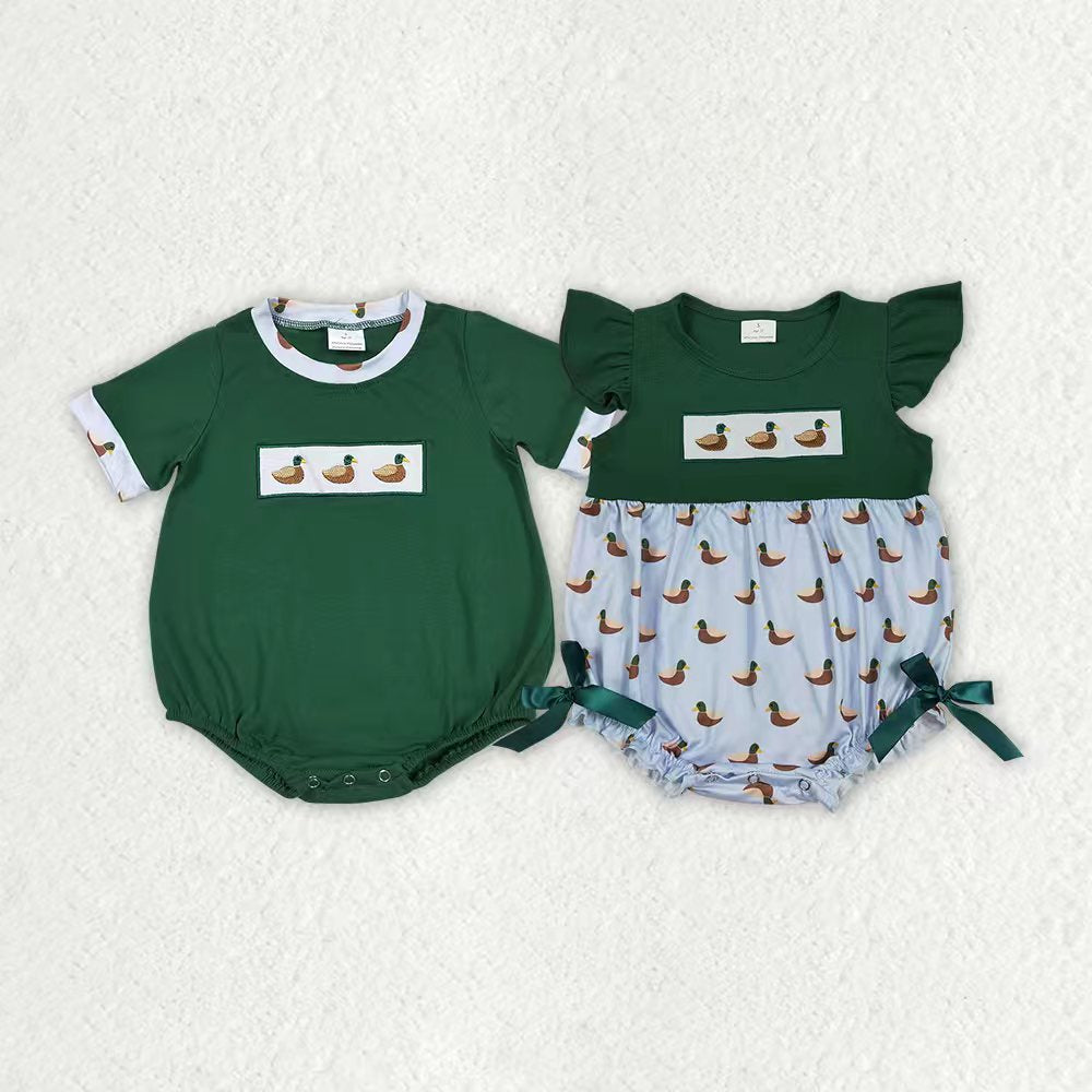 Toddle boy embroidery mallard duck print summer romper