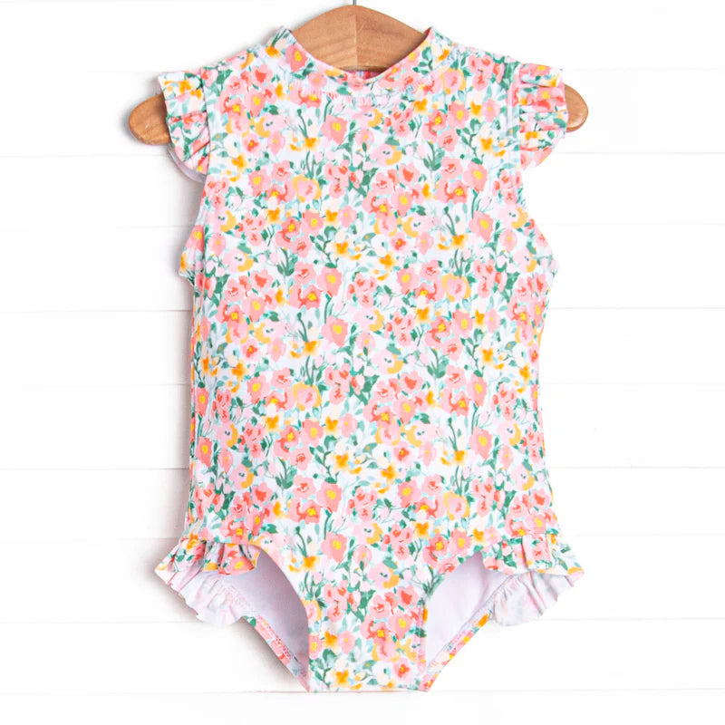 baby girls pink floral bathing suit