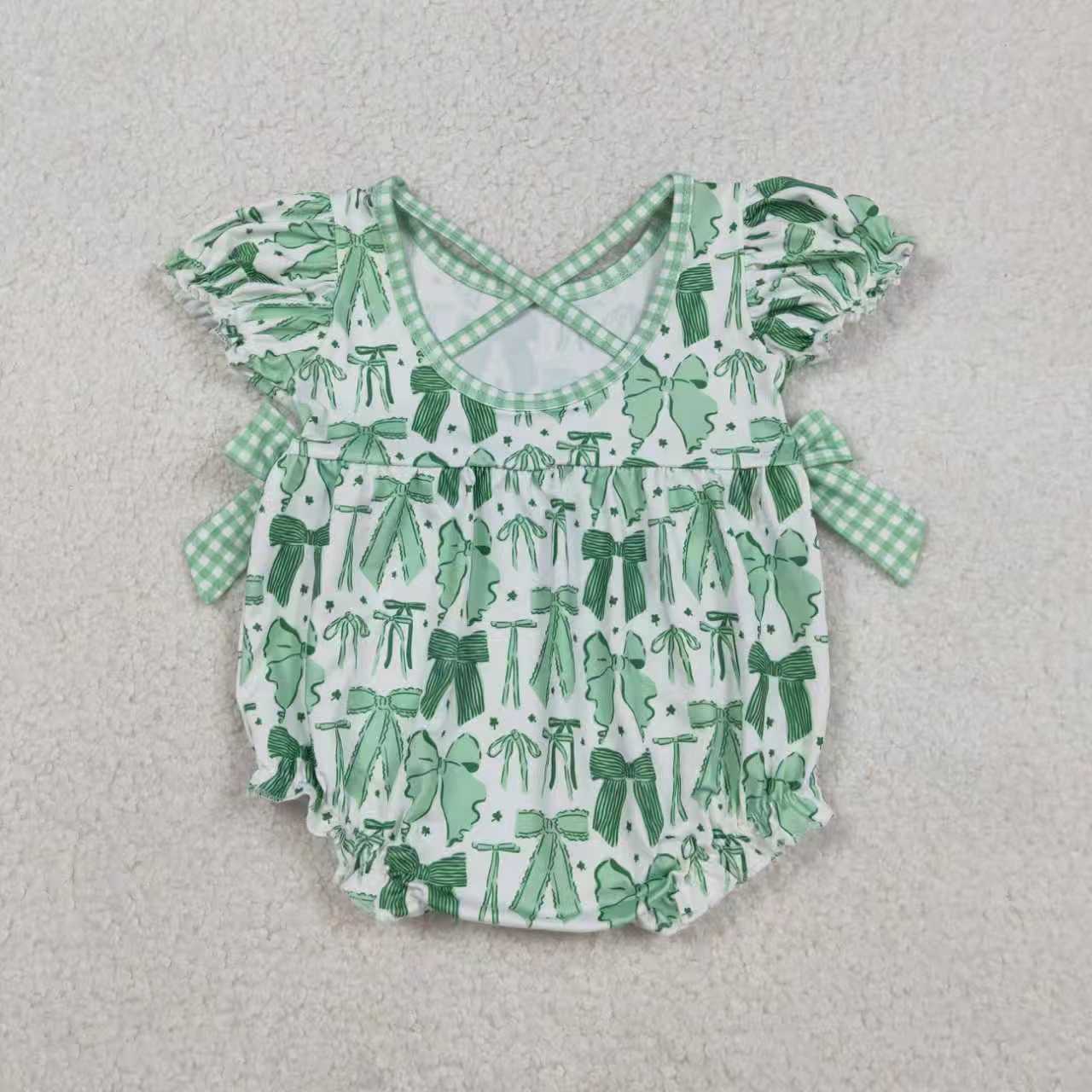 Girls Saint Patrick's Day green bow short sleeve dress