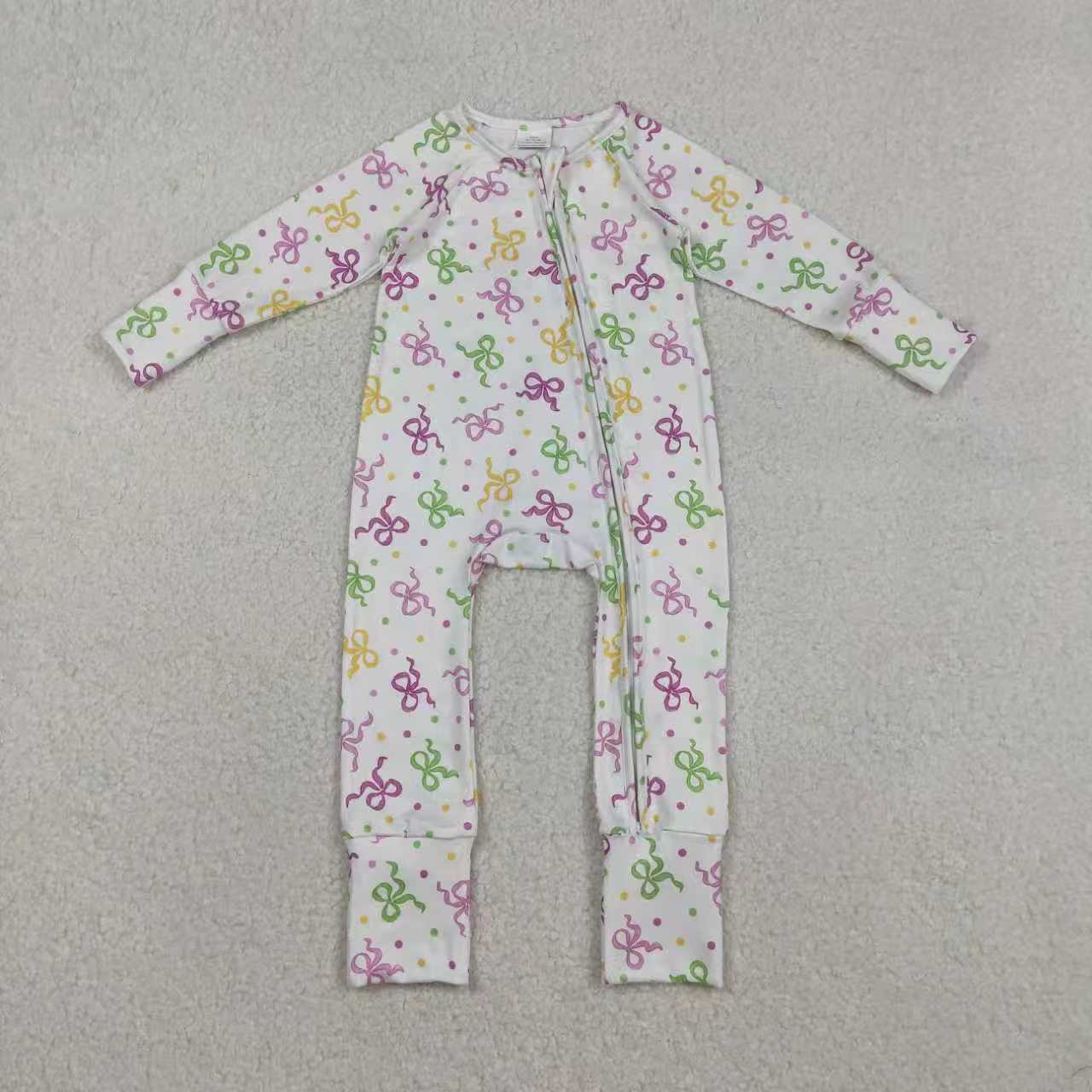 Mardi Gras lavender bows print girls long sleeve outfit