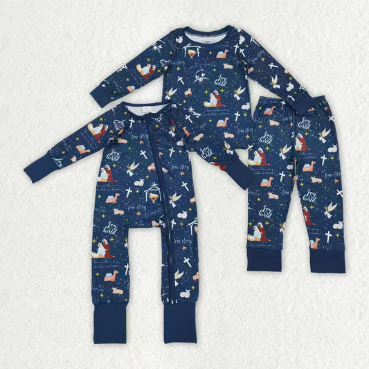 nativity of Jesus design kids long sleeve matching outfit