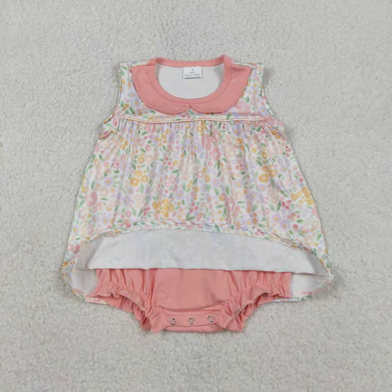 Pink flowers girls short sleeve dress