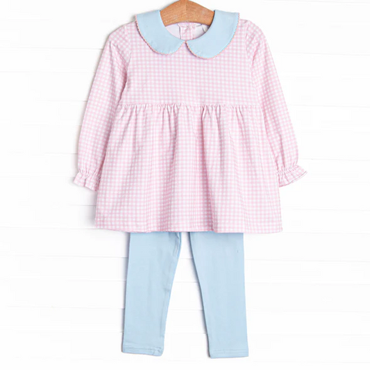 Toddle kids girl plaid shirt blue pants spring fall design outfit