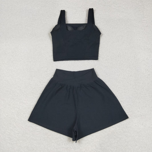 USA SHOP Adult women black yoga short set GSSO2647