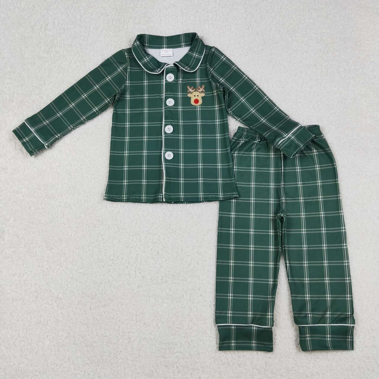 baby boy wholesale embroidery christmas reindeer milk silk pajama set