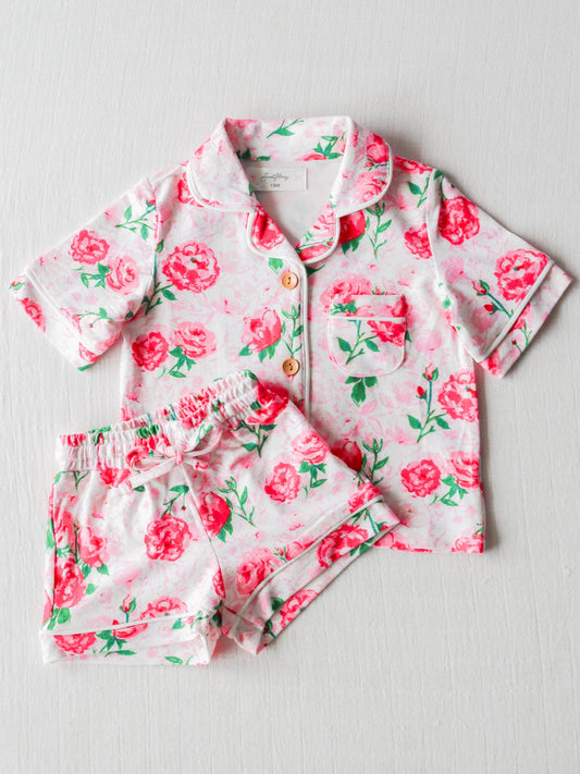 baby girl short sleeve floral pajama set