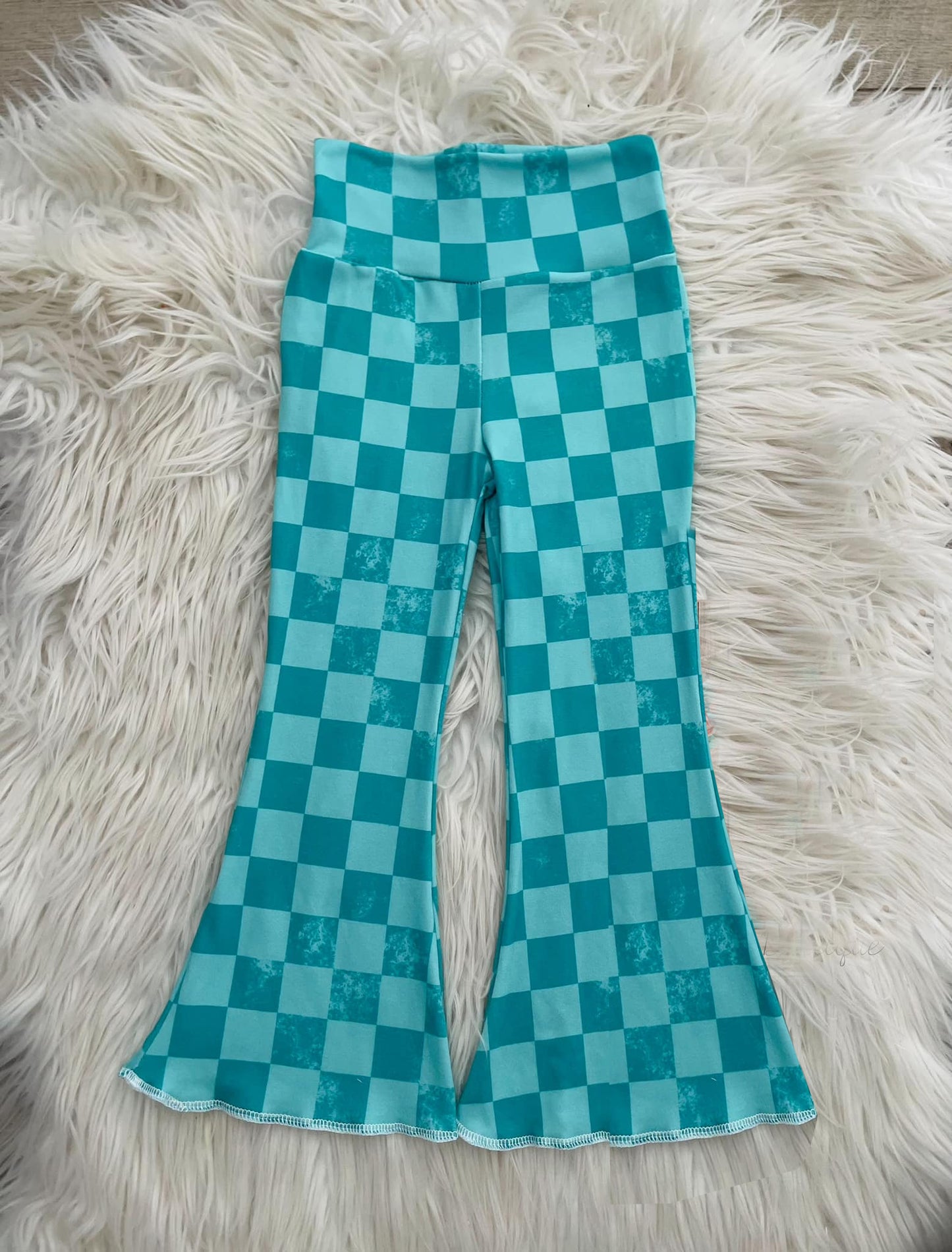 baby girls blue checkered bell bottoms