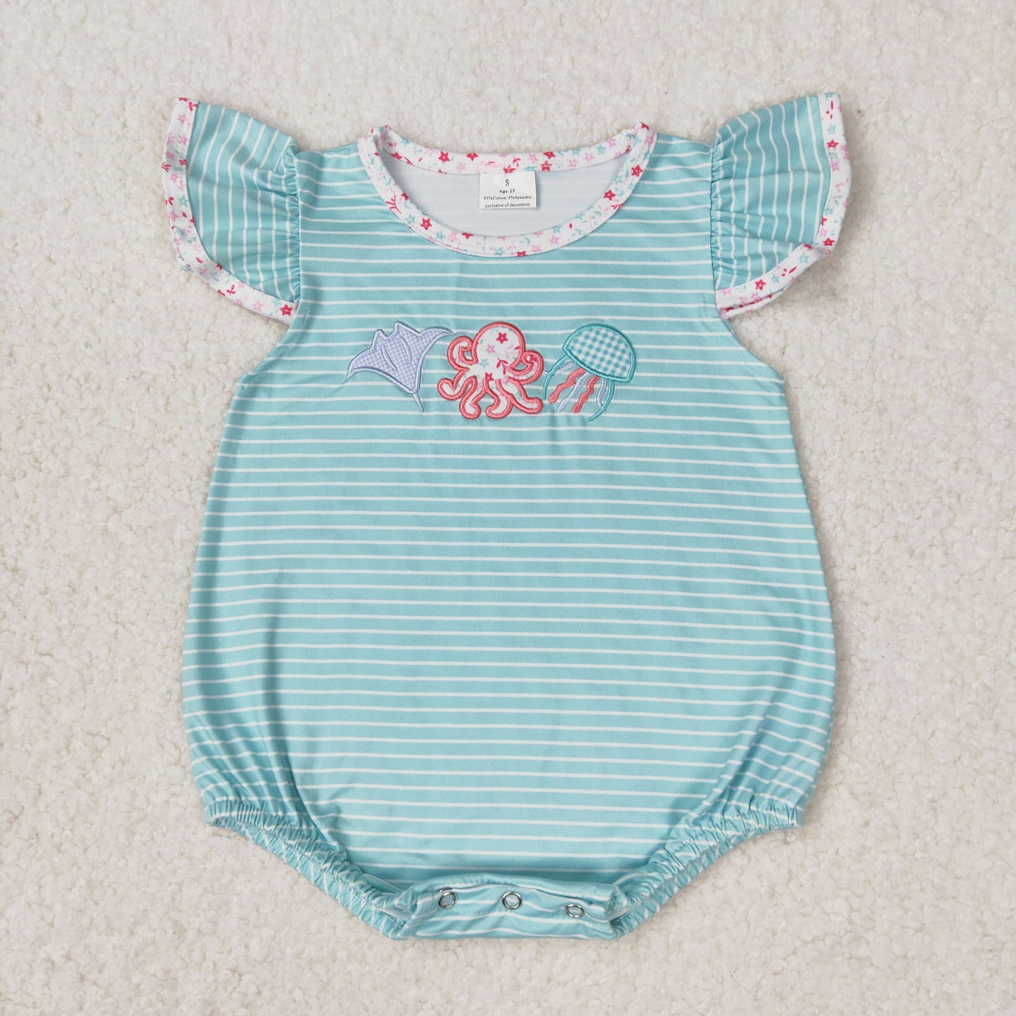 best sister blue stripes embroidery sea animal design outfit