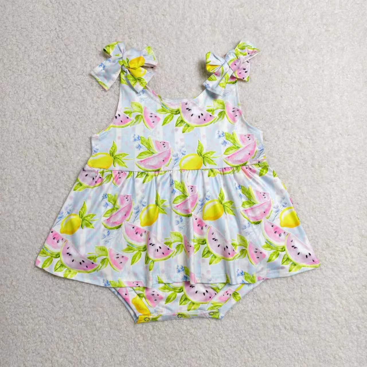 Watermelon print girls summer dress romper best sister wholesale kids clothes
