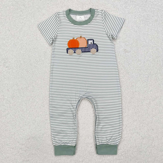 Embroidery Pumpkin Truck Baby Boy Fall Romper