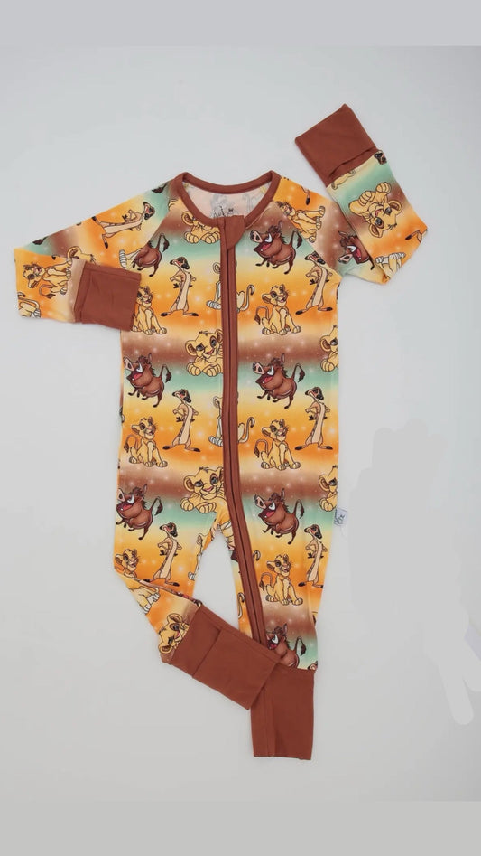 baby boy cartoon lion long sleeve zip romper