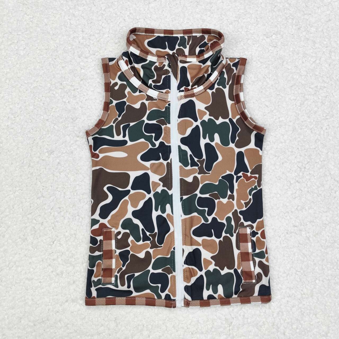 Infant baby boy camo zip up vest top