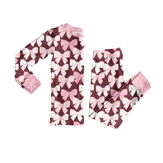 Pink bow design kids long sleeve pajama set wholesal factory price