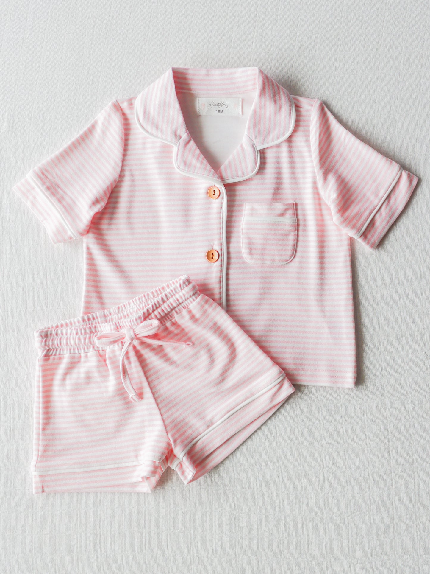 baby girl short sleeve pink stripes pajama set