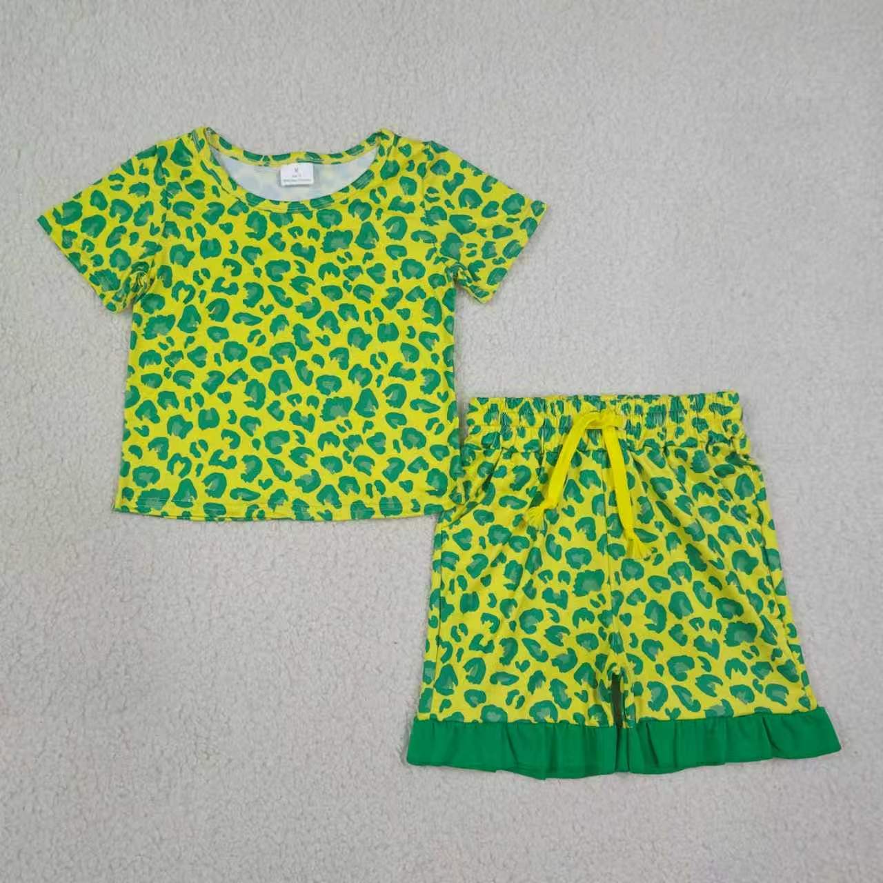 Blue leopard design top matching shorts girls summer outfit