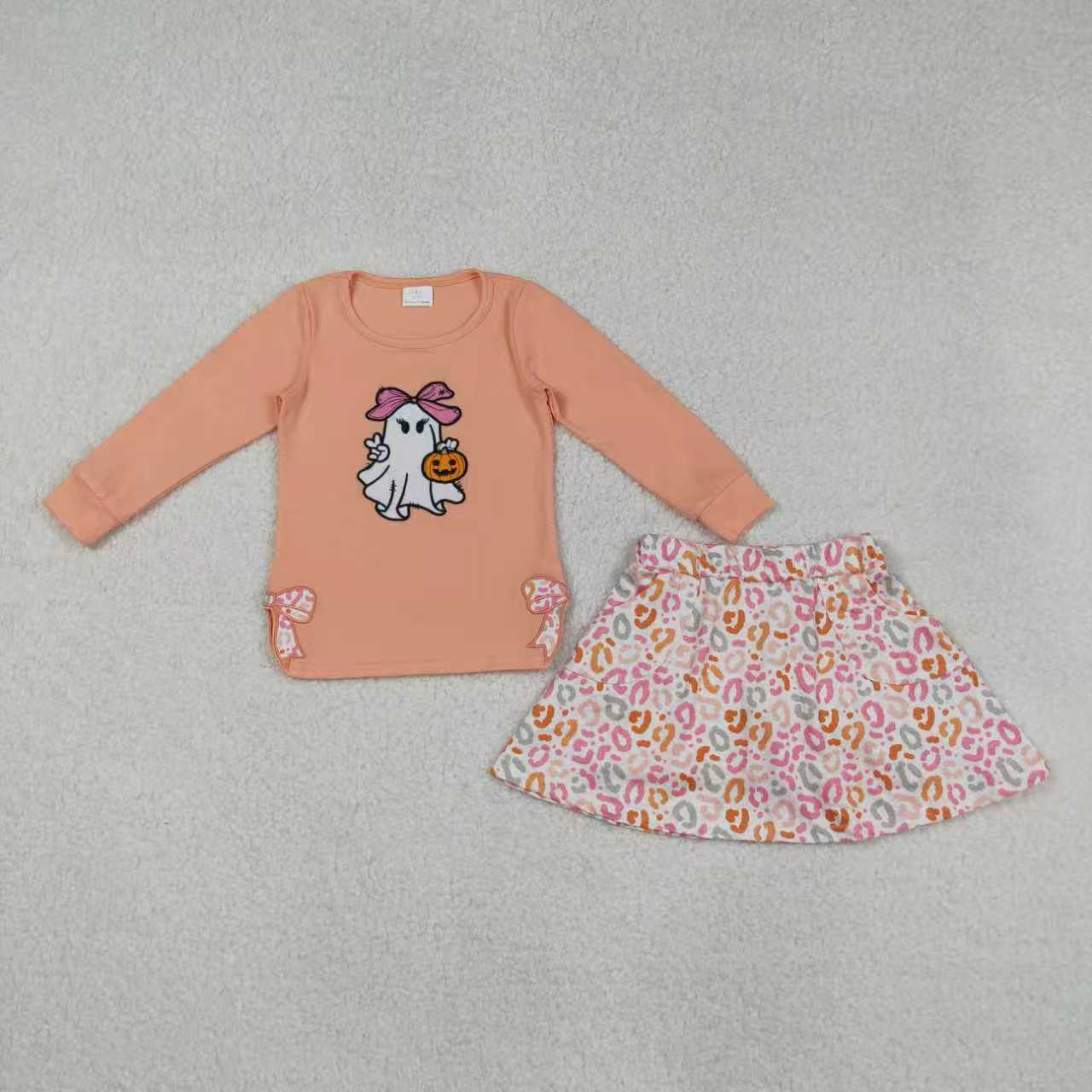 Toddle girl embroidery fall pumpin shirt floral skort outfit