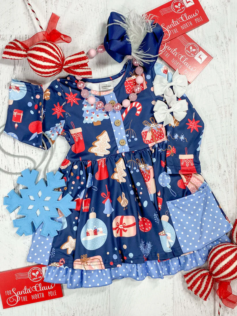 baby girl Christmas tree gift box long sleeve dress