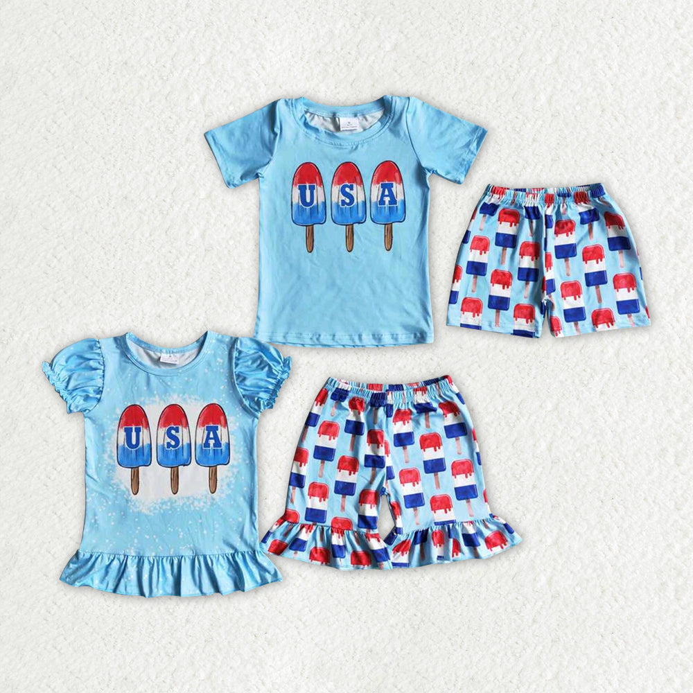 sister brother July 4th summer short set