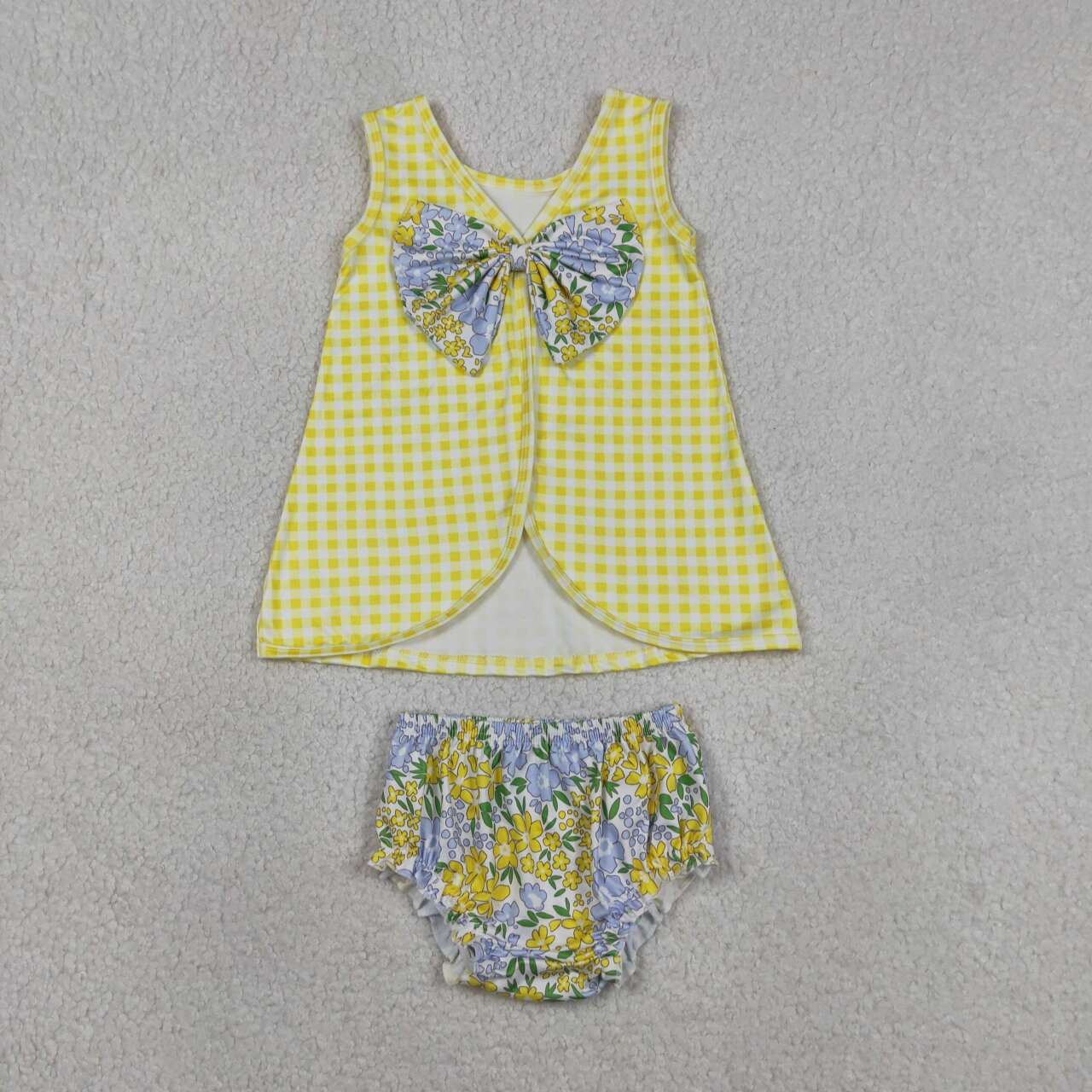 Blue yellow floral girls summer bummies outfit