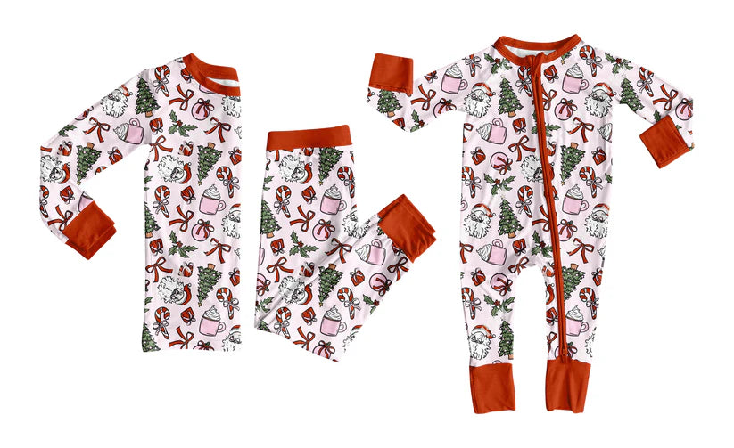 Christmas santa claus design kids baby long sleeve matching clothes whoesale price custom design