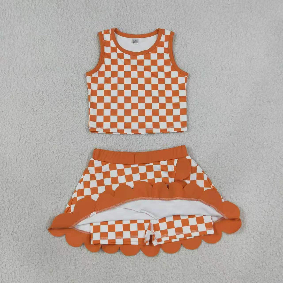 Green plaid top matching skorts girls summer yoga outfit