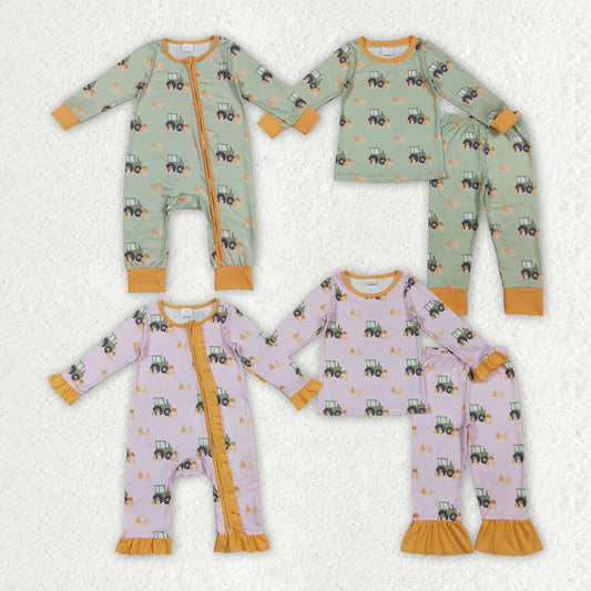 Fall pumpkin tractor long sleeve pajama set clothes