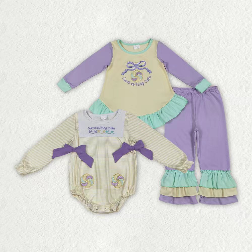 Mardi Gras bow design girls long sleeve outfit