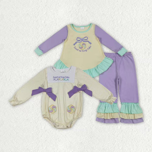 Mardi Gras bow design girls long sleeve outfit