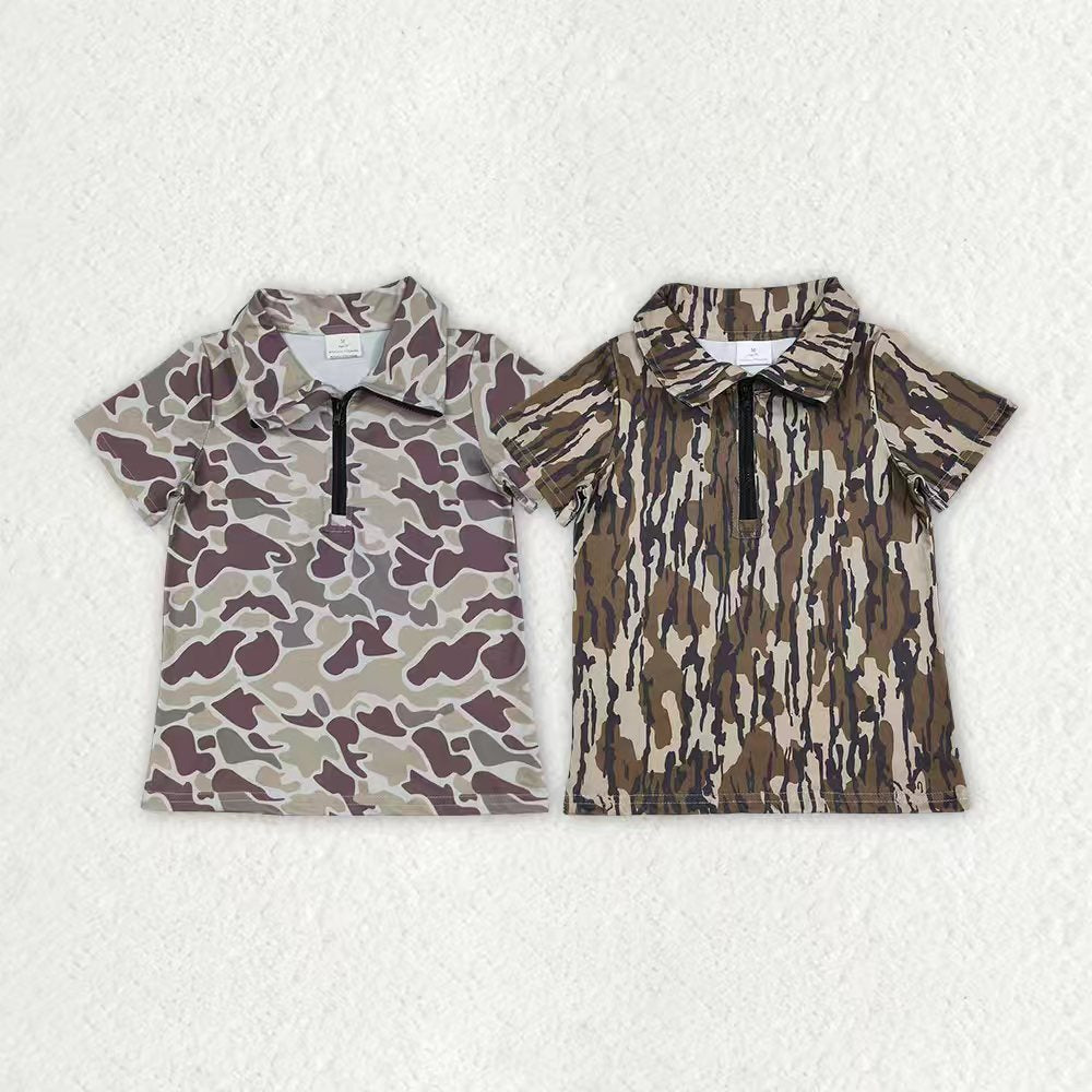 Dark grey Camo design print boy short sleeve pullover top