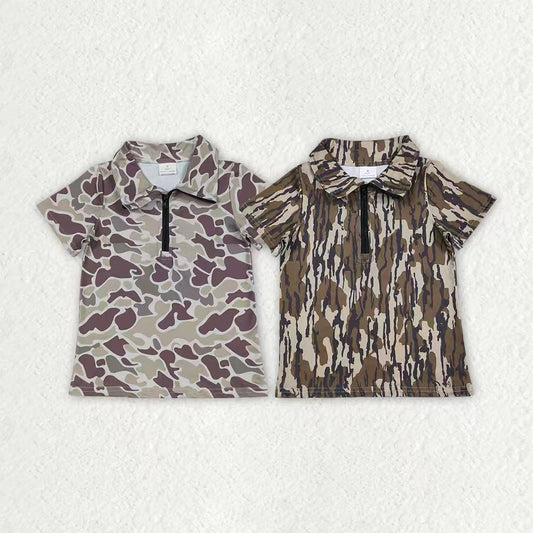 Dark grey Camo design print boy short sleeve pullover top