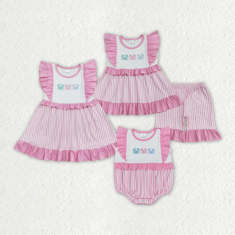 best sister crab design pink stripes summer clothing set