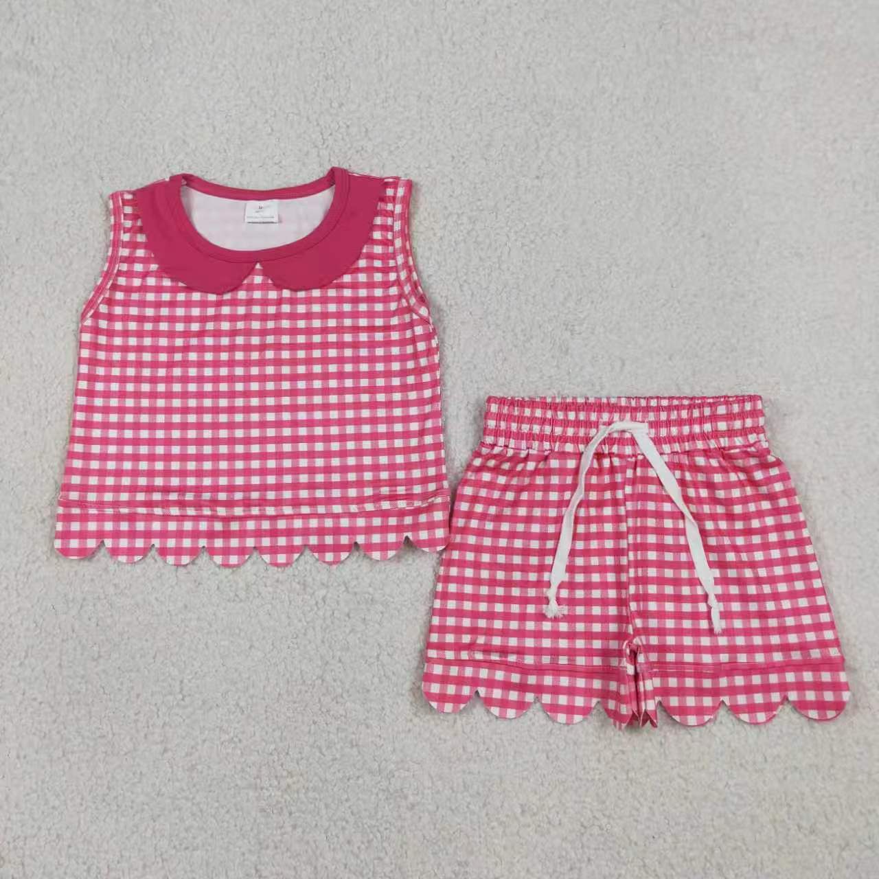 Lavender plaid top matching shorts girls summer outfit