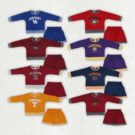 long sleeve pullover vinyl top matching shorts girls team design outfit