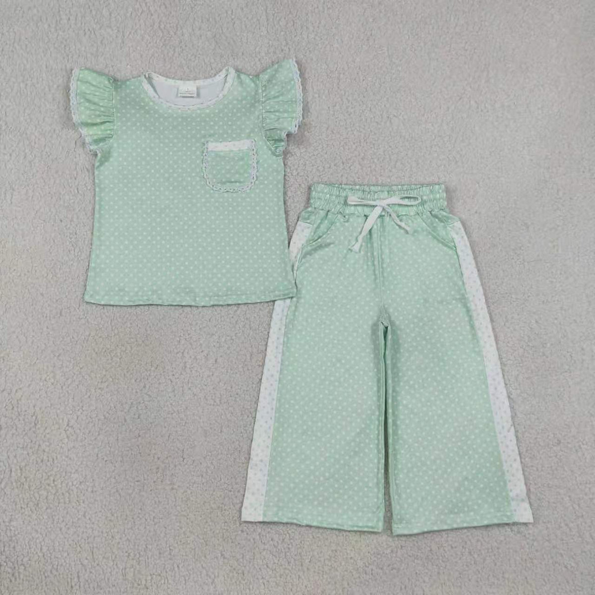 Pink print short sleeve top matching pants girl outfit