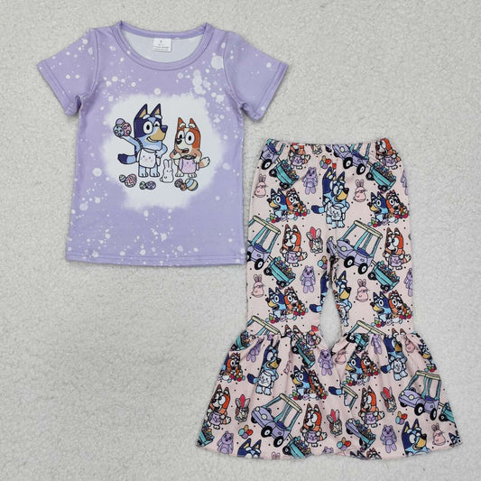 Easter egg blue cartoon dog top bell bottoms baby girls outfit