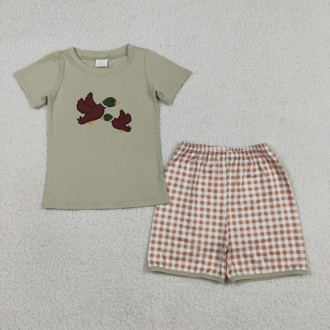 Embroidery Mallard duck top matching shorts boy summer outfit